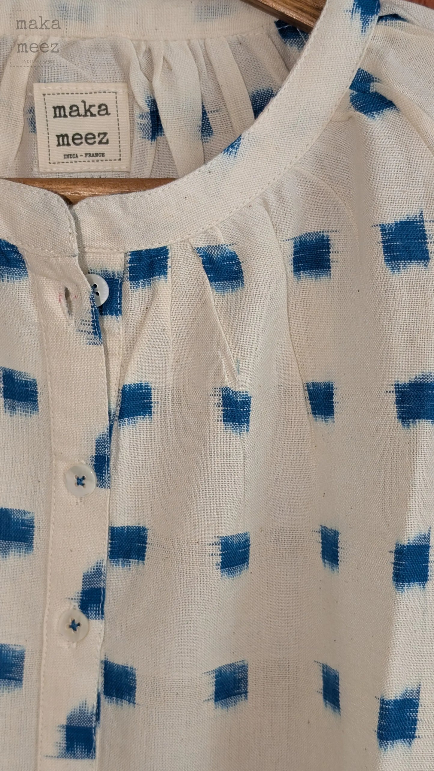 Kati Blouse - White & Blue Makameez
