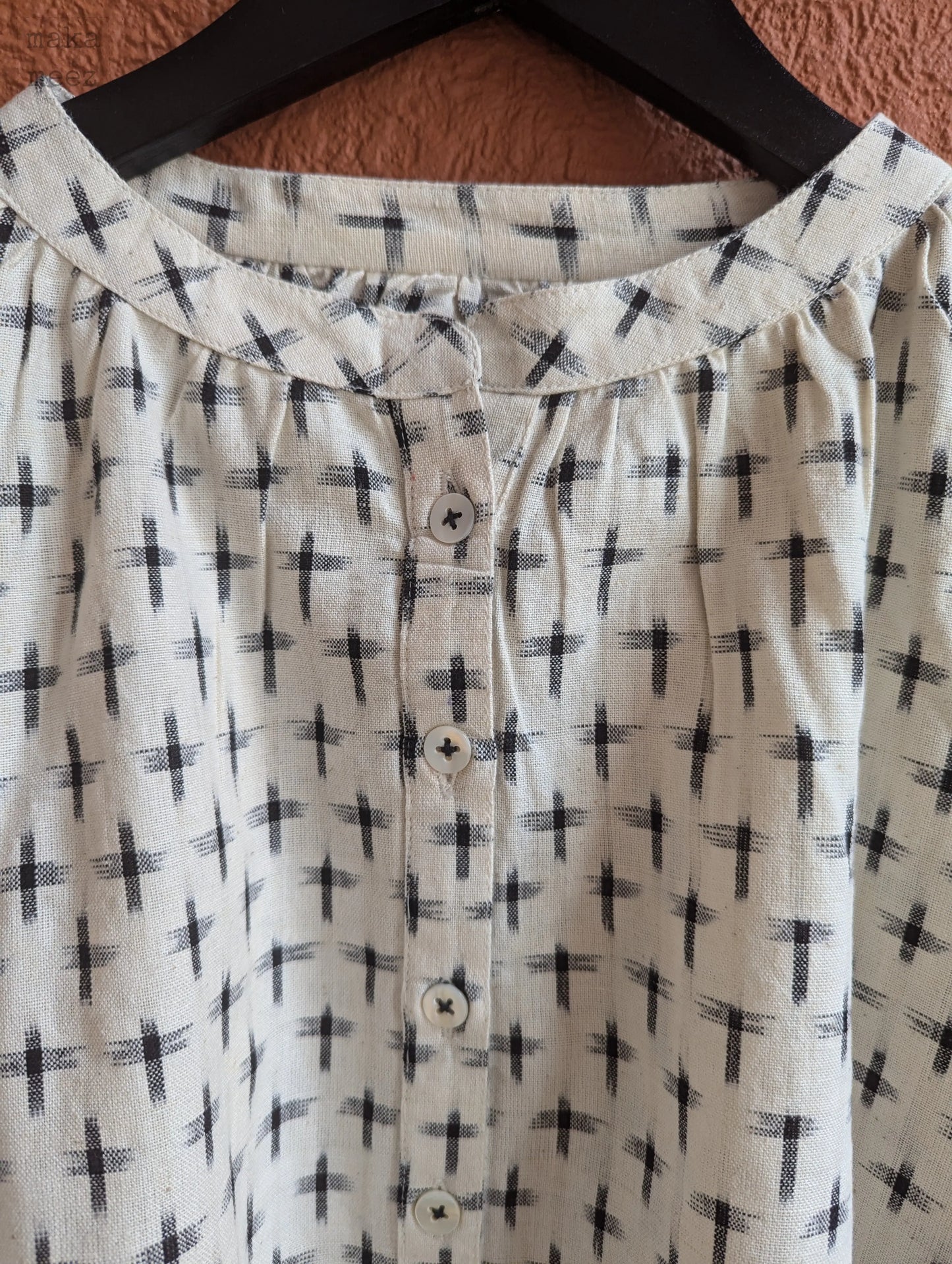 Kati Blouse - White & Grey Makameez