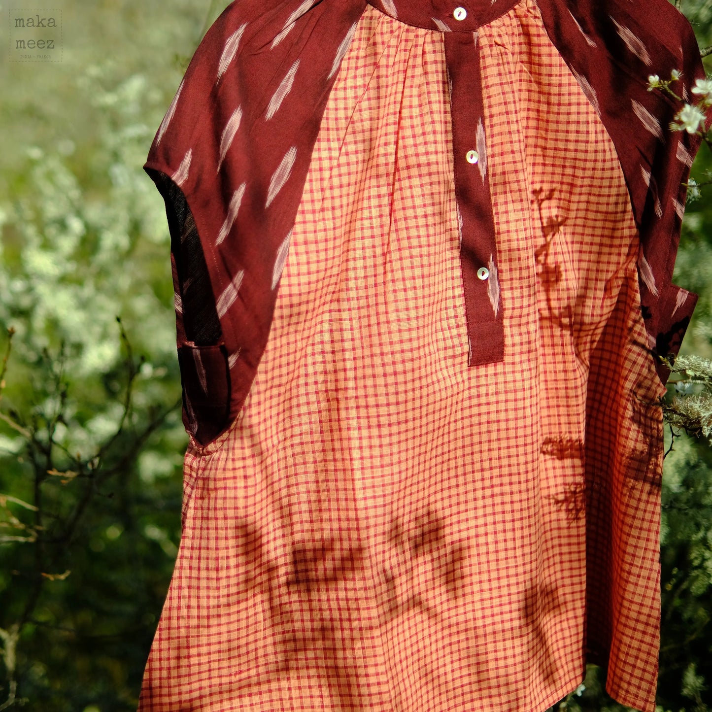 Blouse femme ikat et khadi KATI 2.0 — Manches Courtes