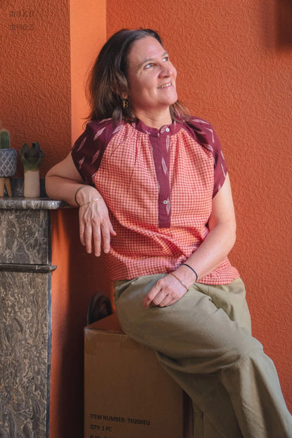 Blouse femme ikat et khadi KATI 2.0 — Manches Courtes