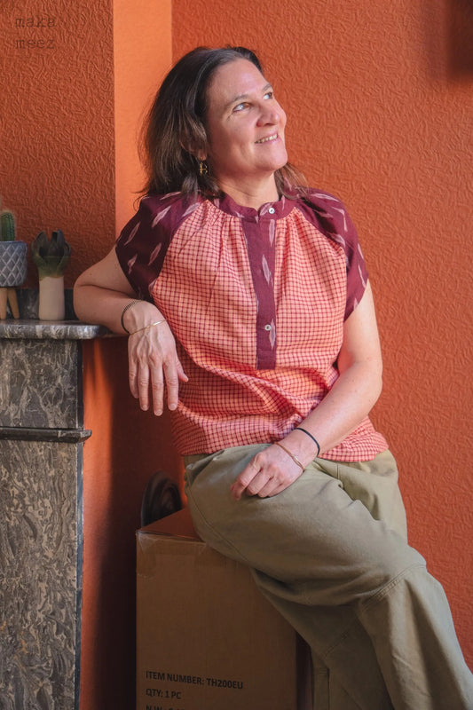 Blouse femme ikat et khadi KATI 2.0 — Manches Courtes