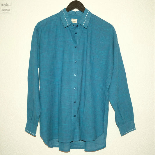 Chemise brodée-khadi bleu    