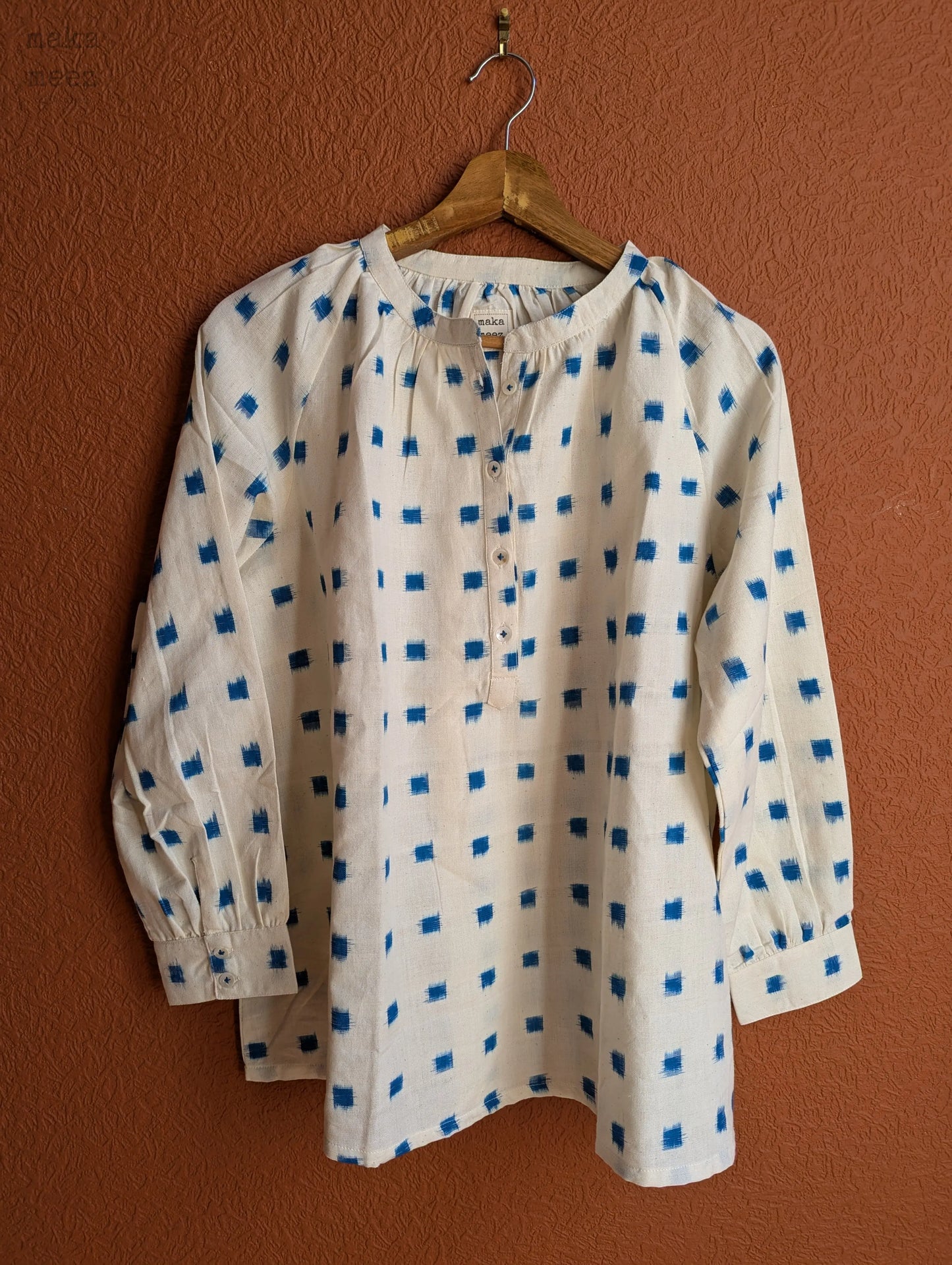 Kati Blouse - White & Blue    Makameez