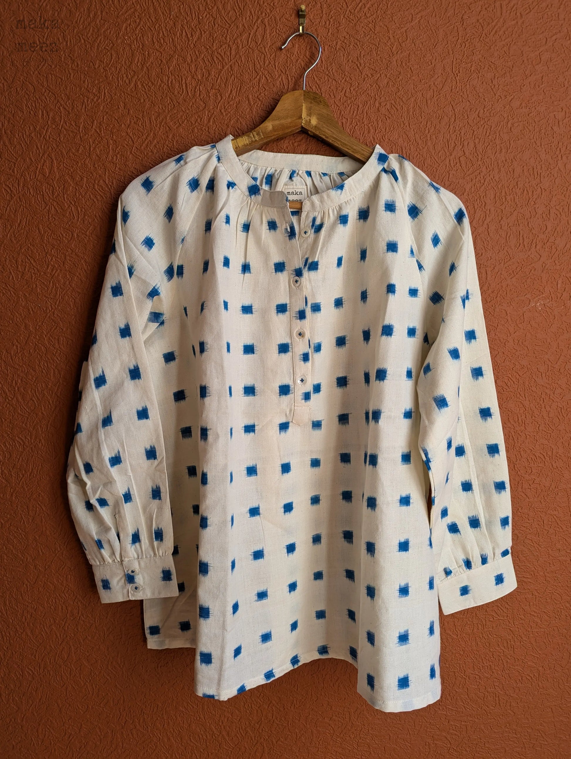 Kati Blouse - White & Blue    Makameez